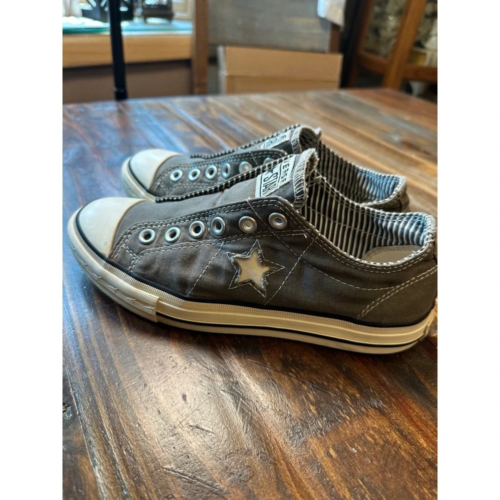 Converse One Star Grey Canvas Slip On Sneakers Women 8.5 Distressed Elastic